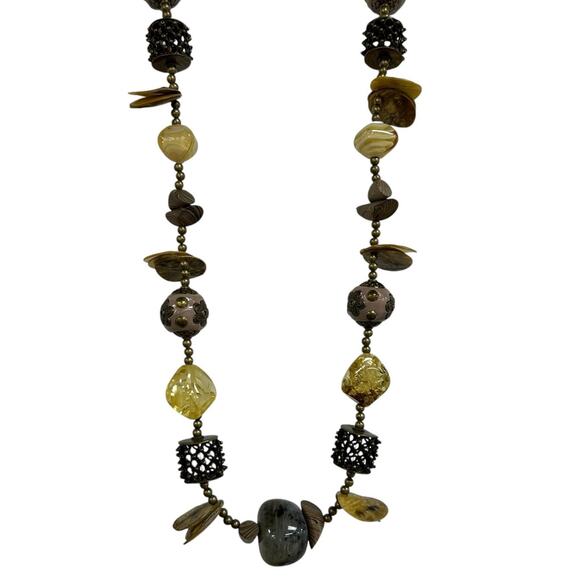 NWT Chico's Multicolor Mixed Media Beads & Shells Elo Long Statement Necklace - Picture 3 of 6
